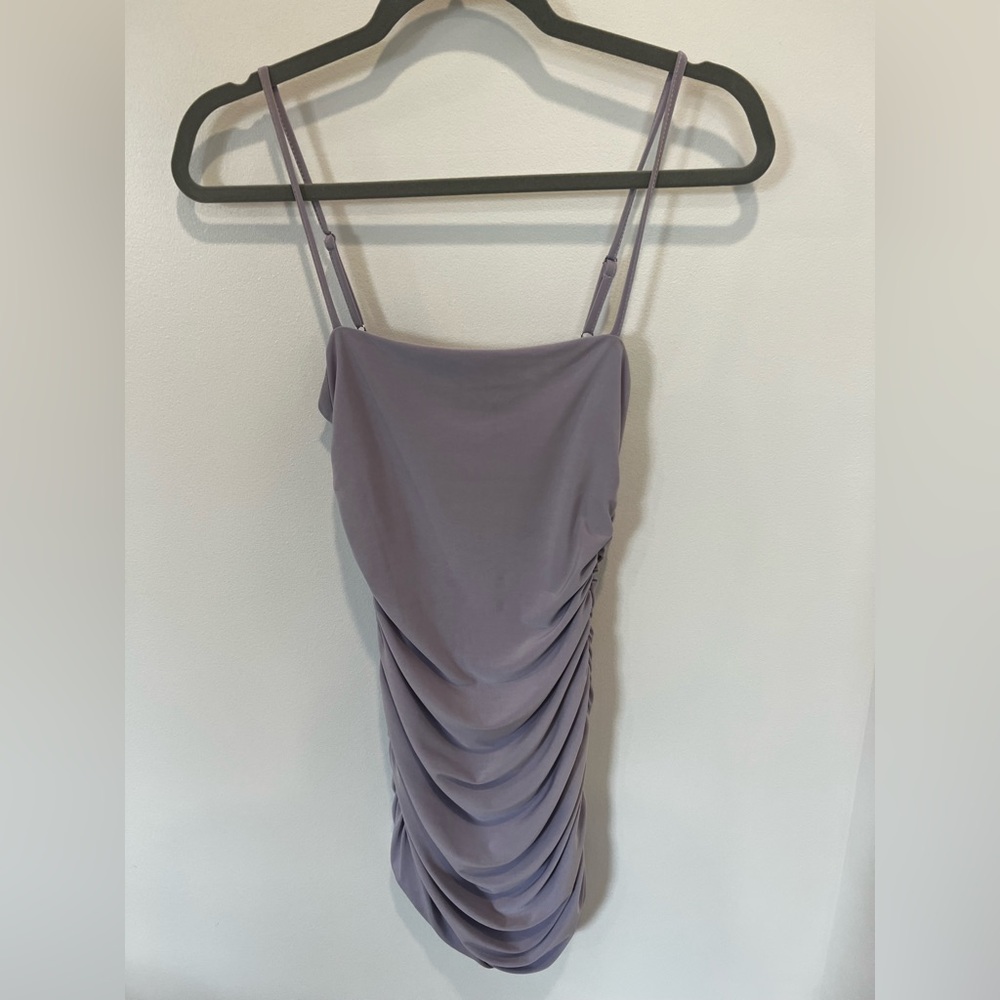 Tiger Mist Lavender Ruched Bodycon Mini Dress | Strappy Fitted Going Out